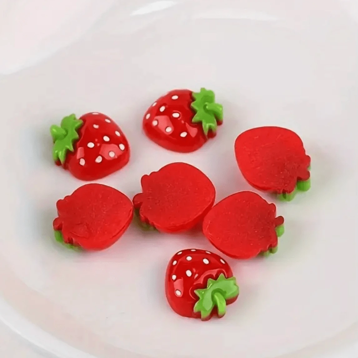 18mm Shiny Strawberry Shaped Charms, Glue on, Resin Gem (Sold in Pair) Resin Gems