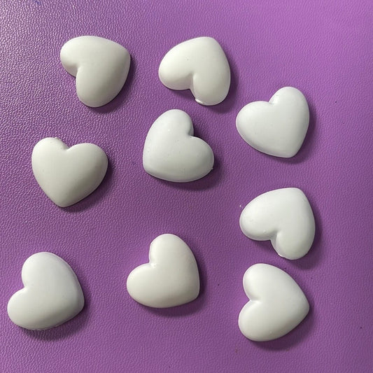 18mm White Matte Heart Resin Gem, (Sold in Pairs) Resin Gems
