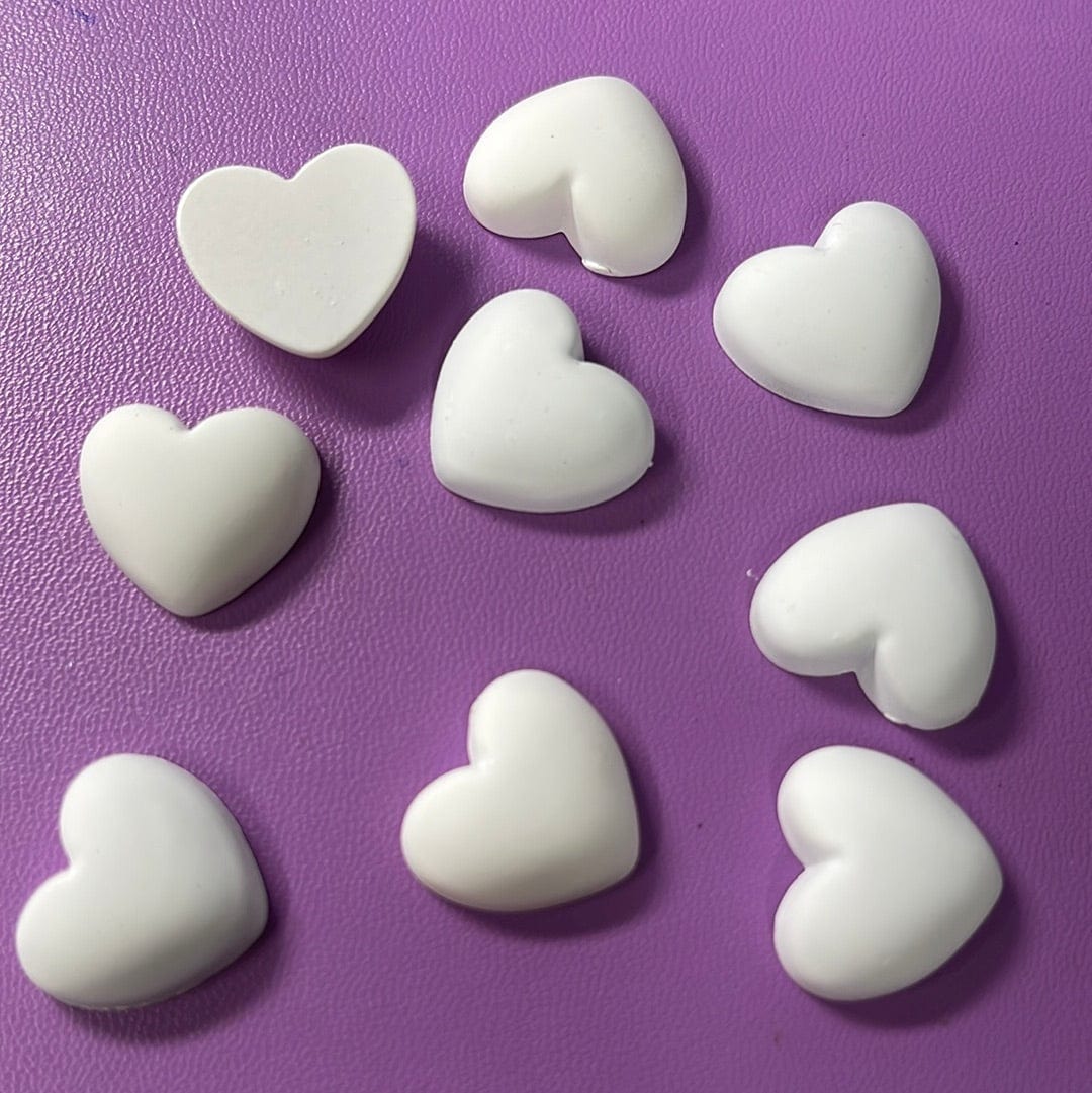 18mm White Matte Heart Resin Gem, (Sold in Pairs) Resin Gems