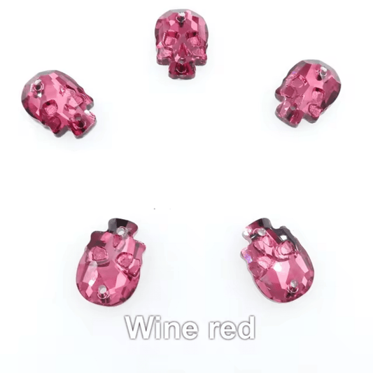 18mm Wine Red Skull Shape Crystal, Sew on Rhinestone, Resin Gem (Sold in Pair) Resin Gems