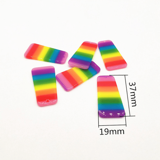 19*37mm Rainbow Stripes Acrylic Pride  Trapezoid, one hole, Resin Gem (Sold in Pair) Resin Gems
