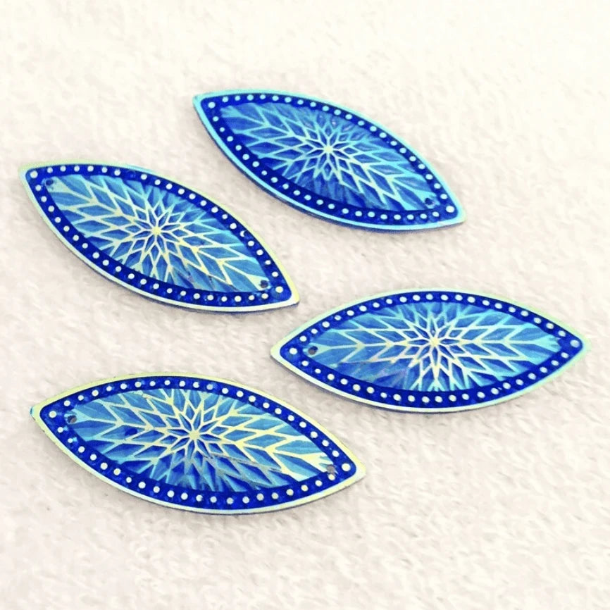 19*49mm AB Blue Starblanket Design Horse Eye Navette Shaped Sew on Resin Gem (Sold in Pair) Resin Gems