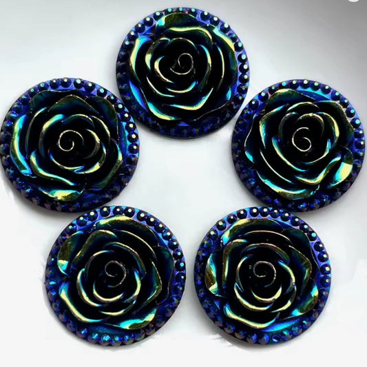 25mm Black AB Flower Round, Glue On, Resin Gem (Sold in Pair) Sundaylace Creations & Bling