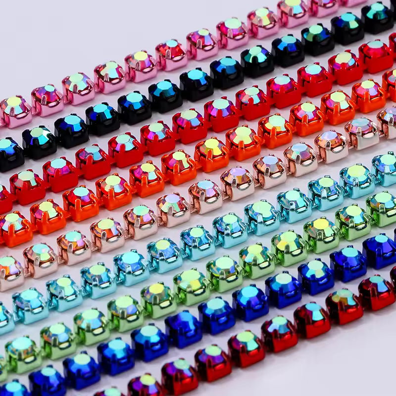 Ss6 Green Apple AB Colour on Lime Colour Rhinestone Metal Chain (Sold in Yard) Sundaylace Creations & Bling