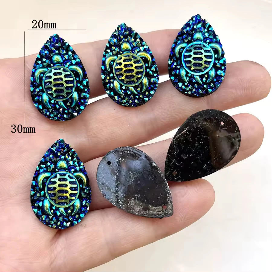 25mm Black AB Turtle Design, Teardrop Shaped, Sew On, Resin Gems (Sold in Pair) Resin Gems
