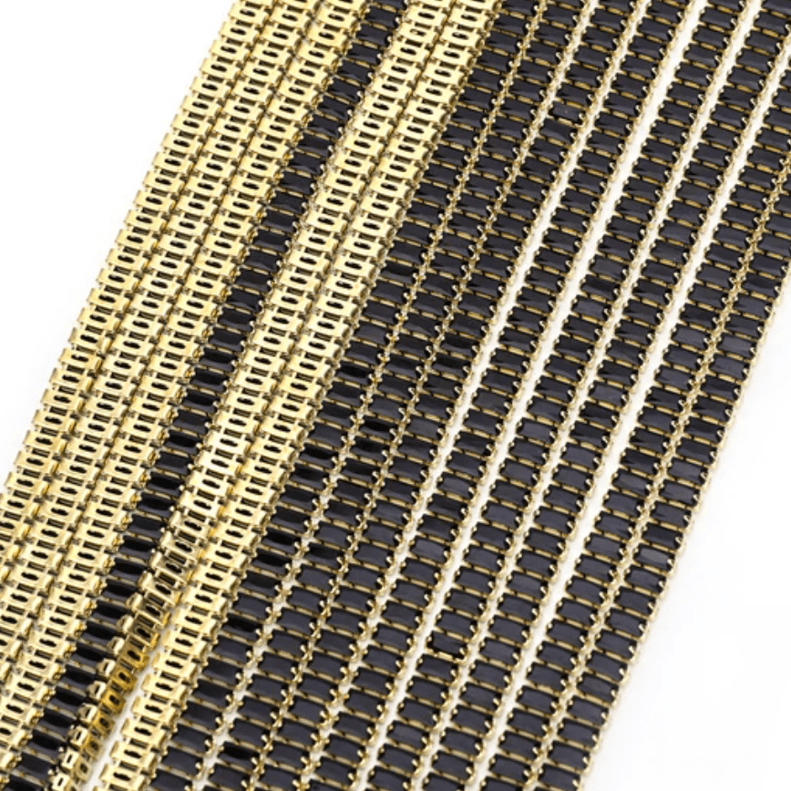 2.5*5mm Black RECTANGLE STONE with Gold Rhinestone Metal Chain, Sold in 18" *RARE* SS6 Metal Rhinestone Chain