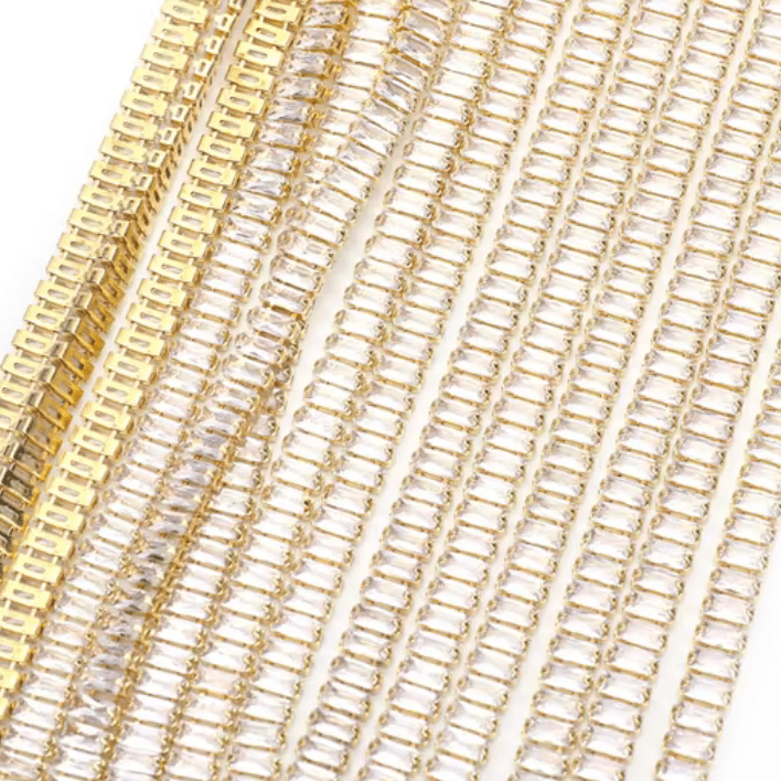 2.5*5mm Clear RECTANGLE STONE with Gold Rhinestone Metal Chain, Sold in 18" *RARE* SS6 Metal Rhinestone Chain