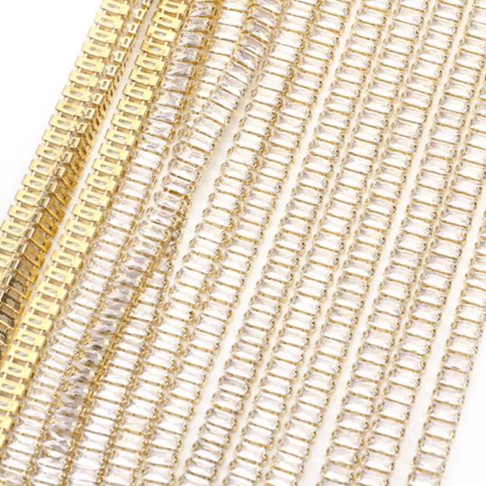 2.5*5mm Clear RECTANGLE STONE with Gold Rhinestone Metal Chain, Sold in 18" *RARE* SS6 Metal Rhinestone Chain