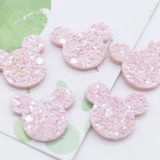Glitter Pink 20*24mm Glitter Mouse Ears , Glue on, Felt Gem (Sold In Pair) Resin Gems