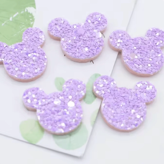 Glitter Purple 20*24mm Glitter Mouse Ears , Glue on, Felt Gem (Sold In Pair) Resin Gems