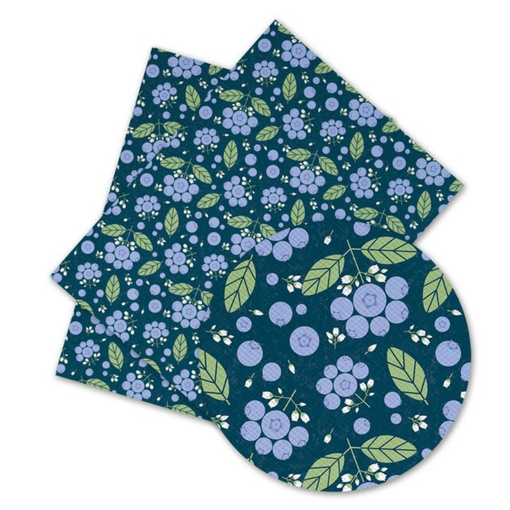 20*25cm Blue Berries with Navy Background Printed Finish, Long Leatherette Sheets Leather & Vinyl