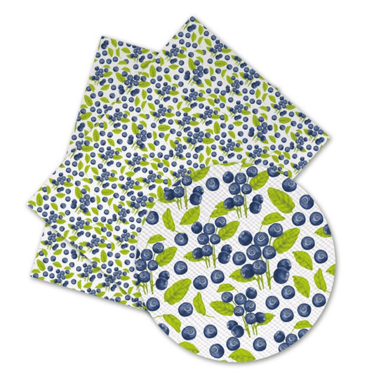 20*25cm Tiny Dark Blue Berries with White Background Printed Finish, Long Leatherette Sheets Leather & Vinyl