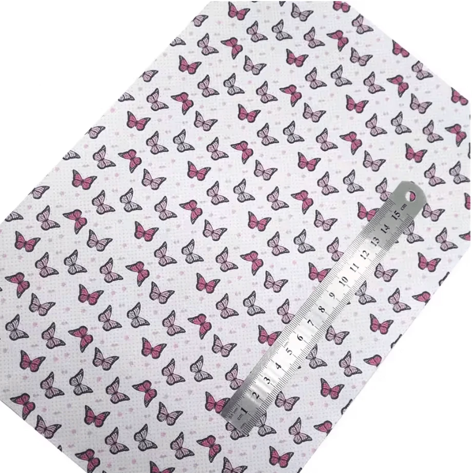 20*30cm "Butterfly" Pink and Purple in White Background Smooth Texture Finish, Leatherette Sheet Basics