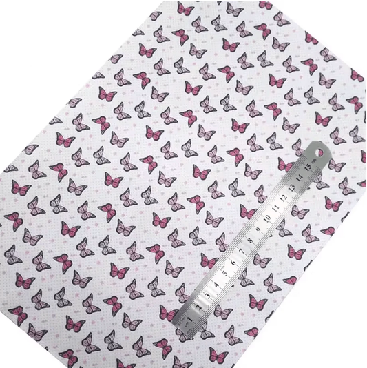 20*30cm "Butterfly" Pink and Purple in White Background Smooth Texture Finish, Leatherette Sheet Basics