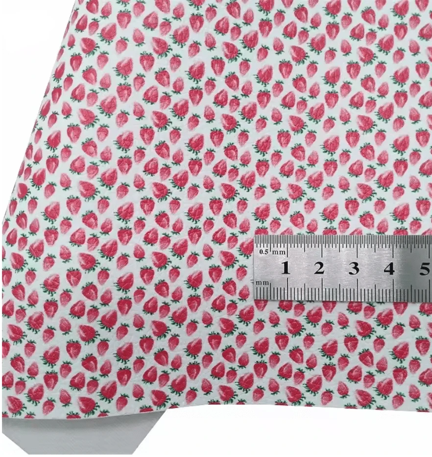 20*30cm "Cut up my Strawberries, Please" in White Background Smooth Texture Finish, Leatherette Sheet Basics