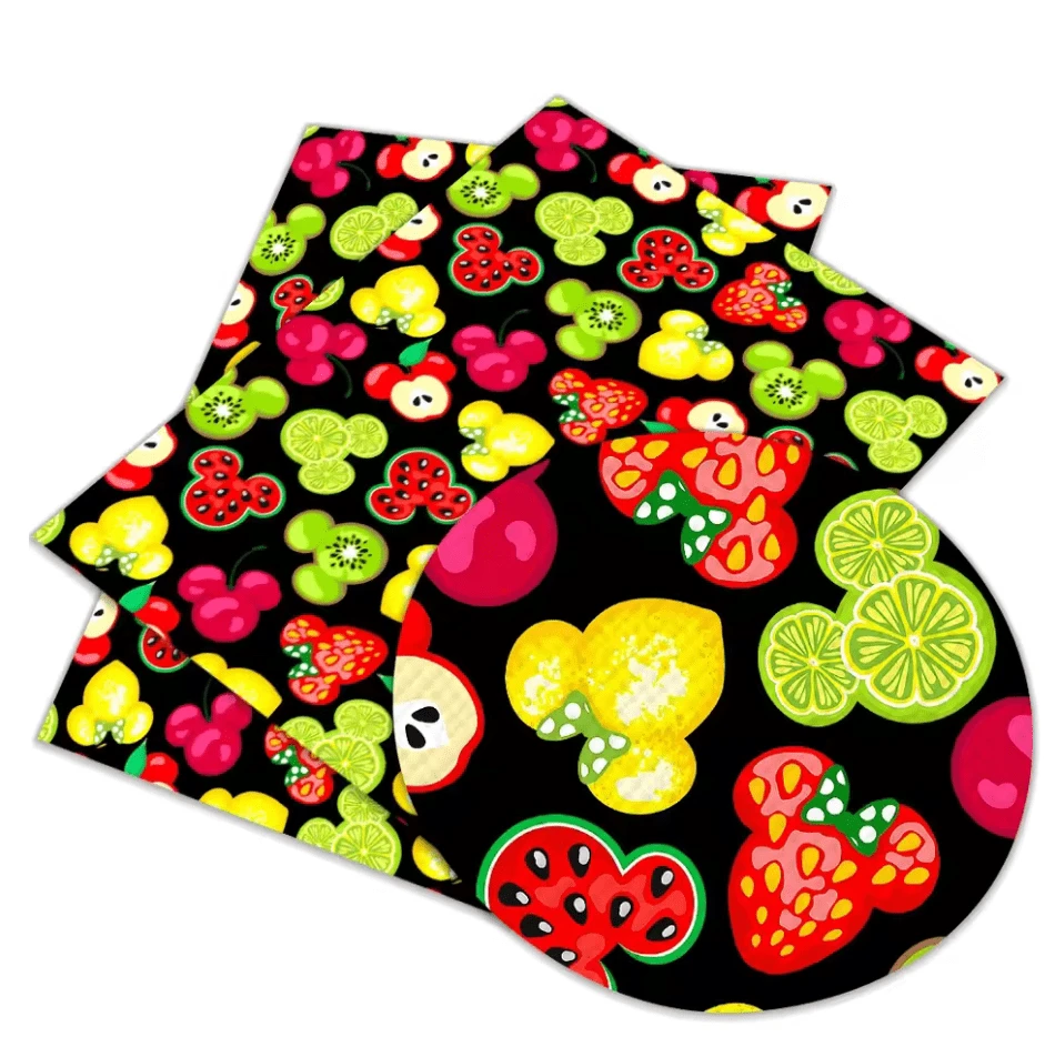 20*30cm Fruit Print Mickey Head Shaped Cartoon Black Background Smooth Texture Finish, Leatherette Sheet Basics