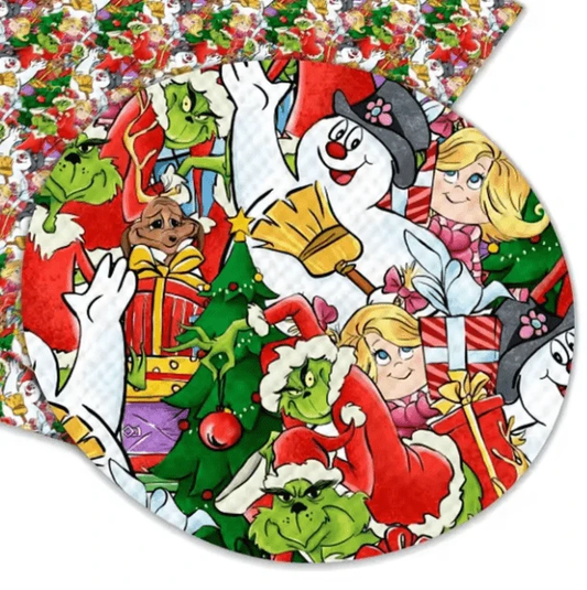 20*30cm Grinch Christmas Collage Smooth Texture Finish, Leatherette Sheet Basics