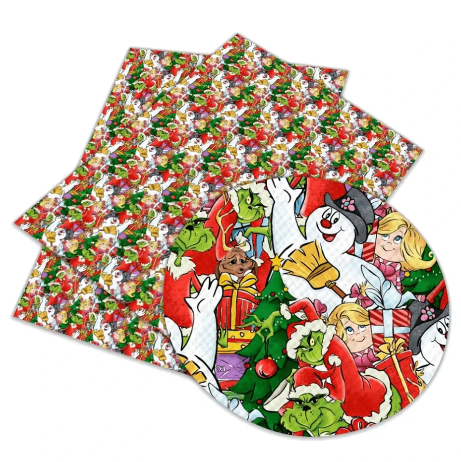 20*30cm Grinch Christmas Collage Smooth Texture Finish, Leatherette Sheet Basics