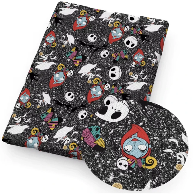 20*30cm "Jack & Sally" Black Cartoon Smooth Texture Finish, Leatherette Sheet Basics