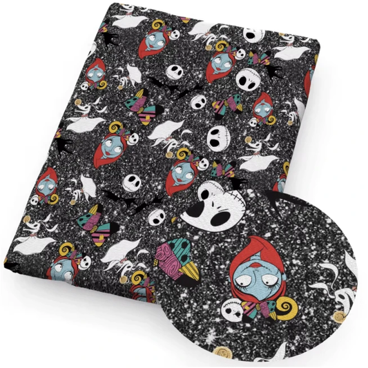 20*30cm "Jack & Sally" Black Cartoon Smooth Texture Finish, Leatherette Sheet Basics