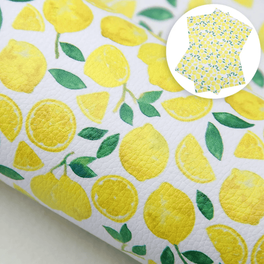 20*30cm Lemons White Background Printed Leatherette Sheet, Long Leatherette Sheet Basics
