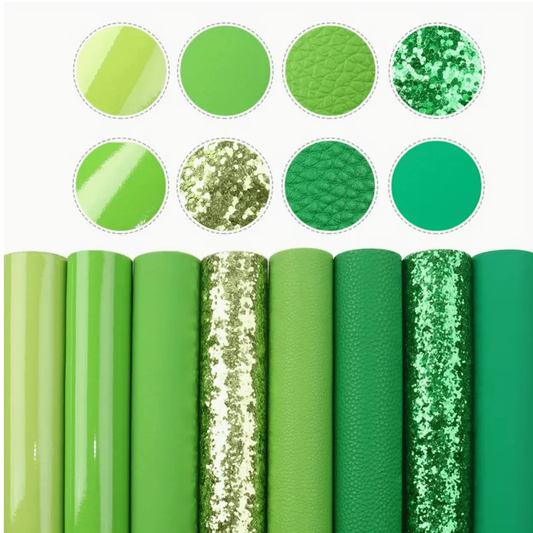 20*30cm "Limes" 8 Green Sheet Set Smooth Texture Finish, Leatherette Sheet, Bulk Basics