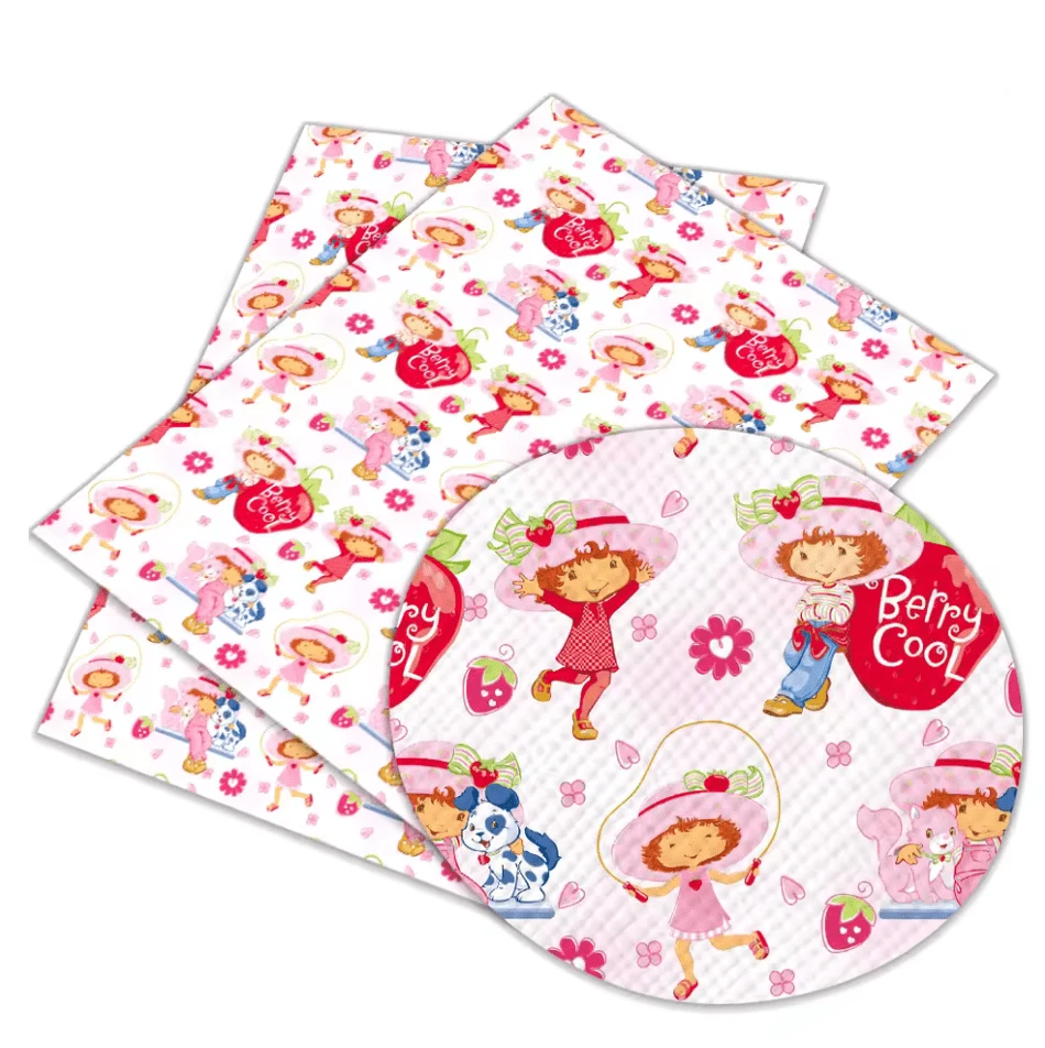 20*30cm Modern Strawberry Shortcake Girls Cartoon 🍓White Background Smooth Texture Finish, Leatherette Sheet Basics