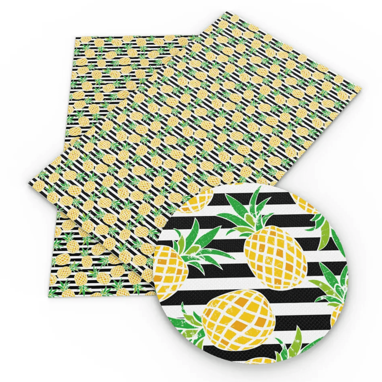 20*30cm Pineapples on Black and White Stripes Background Printed Leatherette Sheet, Long Leatherette Sheet Basics