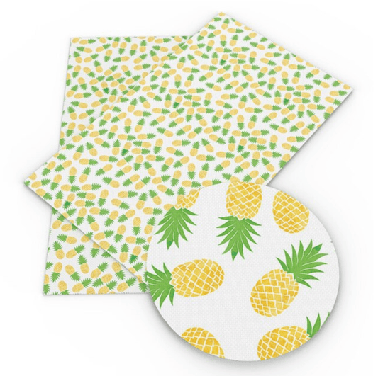 20*30cm Pineapples on White Background Printed Leatherette Sheet, Long Leatherette Sheet Basics