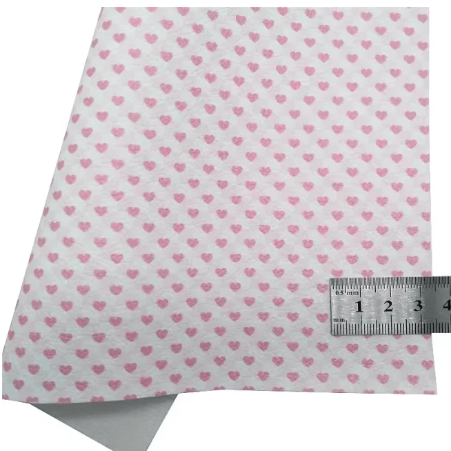 20*30cm Pink and White Glitter Hearts Printed Finish, Leatherette Sheet Basics