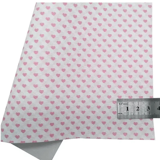 20*30cm Pink and White Glitter Hearts Printed Finish, Leatherette Sheet Basics