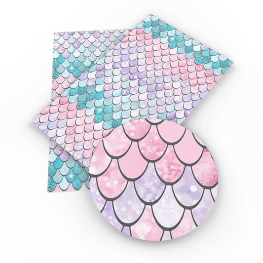 20*30cm Pink/Purple/Teal Mermaid Scales Smooth Printed Finish, Long Leatherette Sheets Basics