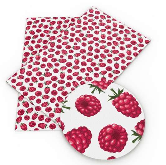 20*30cm Pink Raspberries on White Background Printed Leatherette Sheet, Long Leatherette Sheet Basics