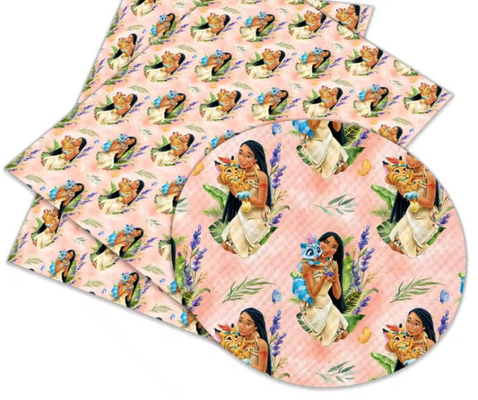 20*30cm "Pocahontas & Friends" Cartoon Peach Background Smooth Texture Finish, Leatherette Sheet Basics