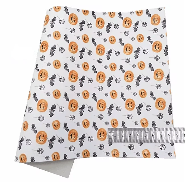 20*30cm Pumpkin & Bats Candy Orange Halloween Smooth Texture Finish, Leatherette Sheet Basics