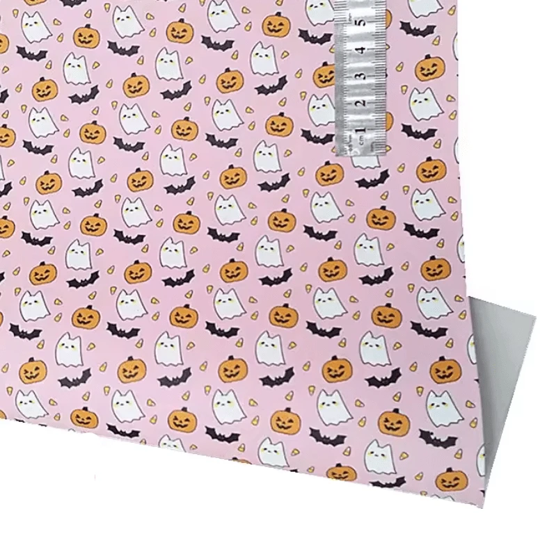 20*30cm Pumpkins, Boo's, & Bats on Pink Background Smooth Texture Finish, Leatherette Sheet Basics