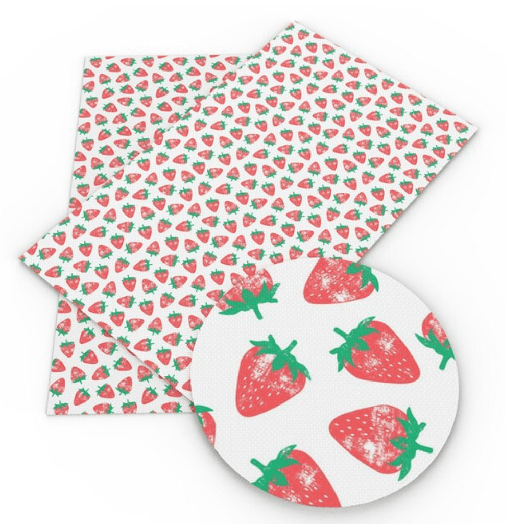 20*30cm Red Strawberry on White Background Printed Leatherette Sheet, Long Leatherette Sheet Leather & Vinyl