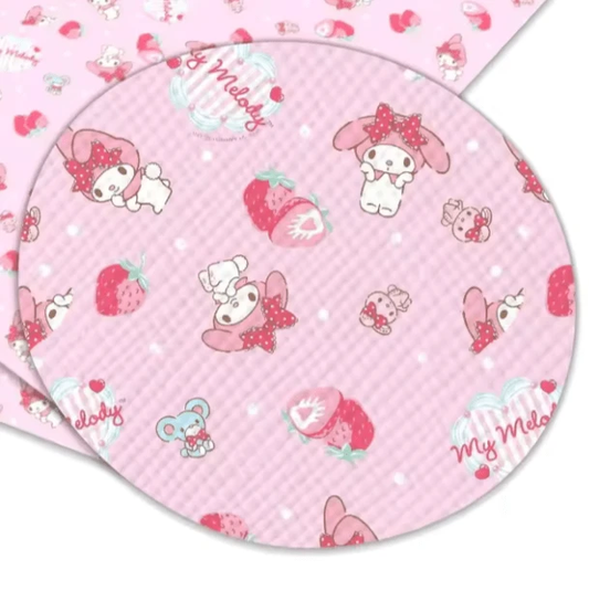 20*30cm Sanriio Melody Cartoon 🍓Pink Background Smooth Texture Finish, Leatherette Sheet Basics