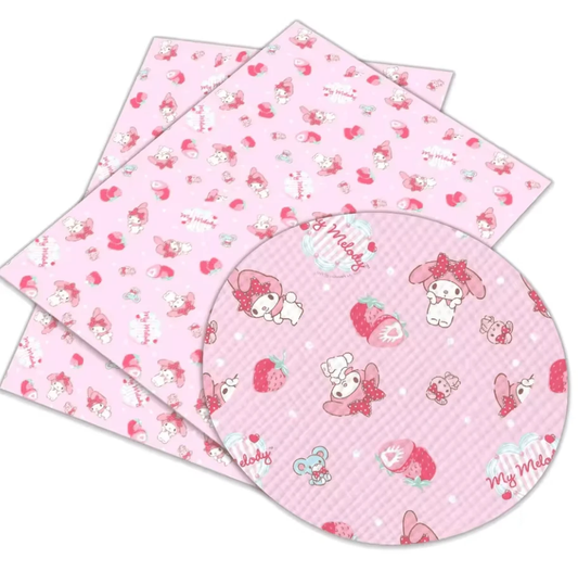 20*30cm Sanriio Melody Cartoon 🍓Pink Background Smooth Texture Finish, Leatherette Sheet Basics
