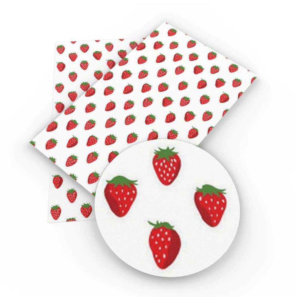 20*30cm Strawberries Print on White Background Printed Leatherette Sheet, Long Leatherette Sheet Leather & Vinyl