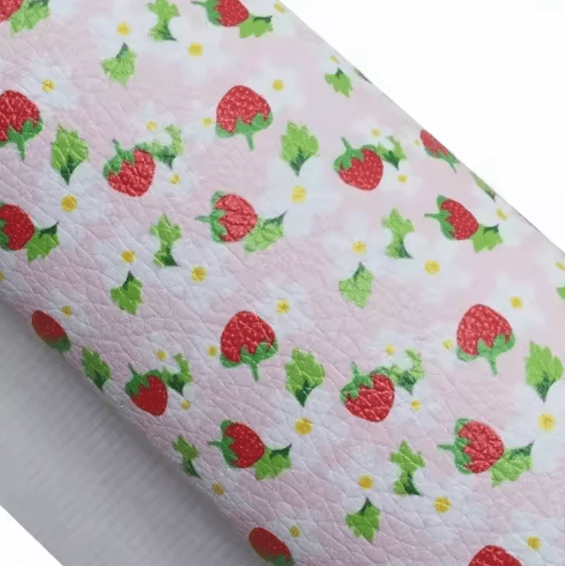 20*30cm Strawberry Flowers with Baby Pink Background Smooth Texture Finish, Leatherette Sheet Basics