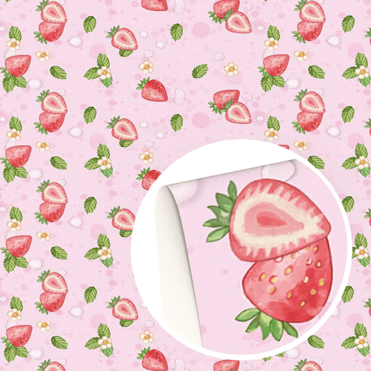 20*30cm Strawberry on Pink Backgound Printed Leatherette Sheet, Long Leatherette Sheet Leather & Vinyl
