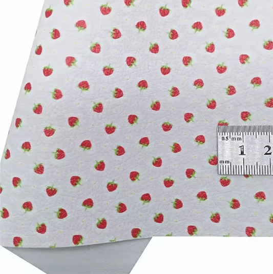 20*30cm "Strawberry Patch" Background Smooth Printed Leatherette Sheet Basics