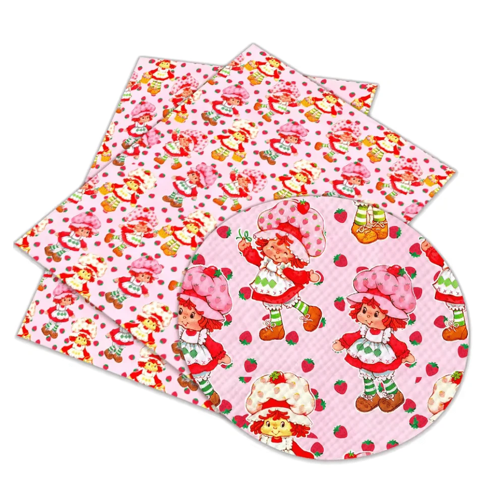 20*30cm Strawberry Shortcake Girls Cartoon 🍓Pink Background Smooth Texture Finish, Leatherette Sheet Basics