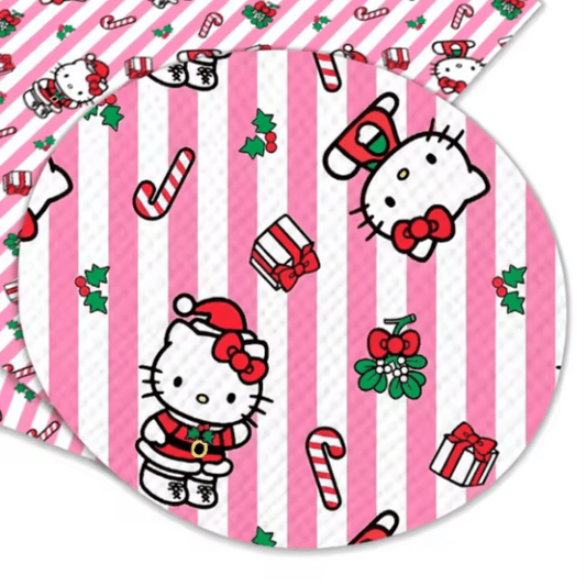 20*30cm Striped Kitty Christmas Pink and White Smooth Texture Finish, Leatherette Sheet Basics