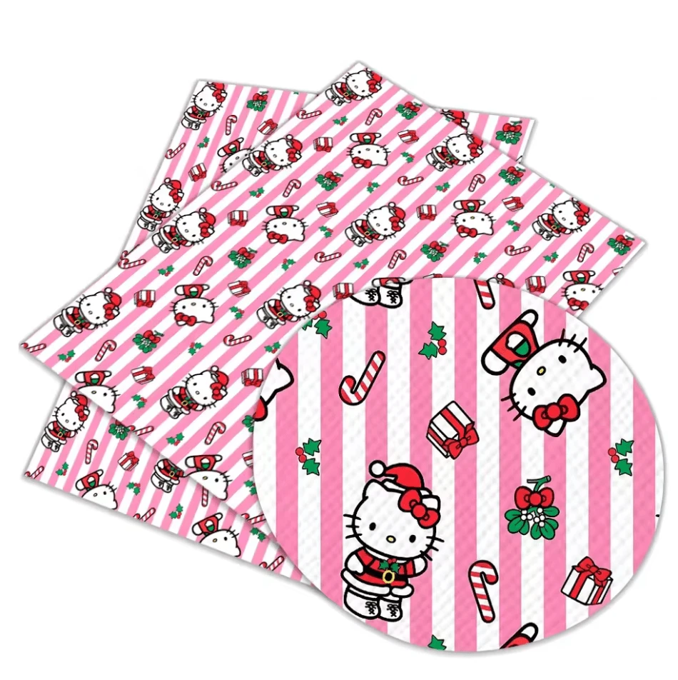 20*30cm Striped Kitty Christmas Pink and White Smooth Texture Finish, Leatherette Sheet Basics