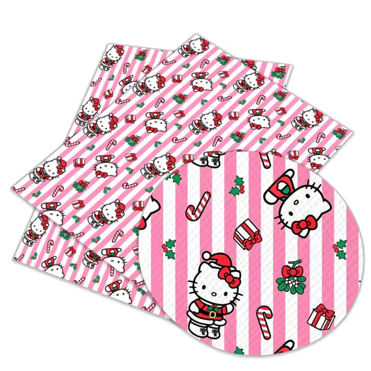20*30cm Striped Kitty Christmas Pink and White Smooth Texture Finish, Leatherette Sheet Basics