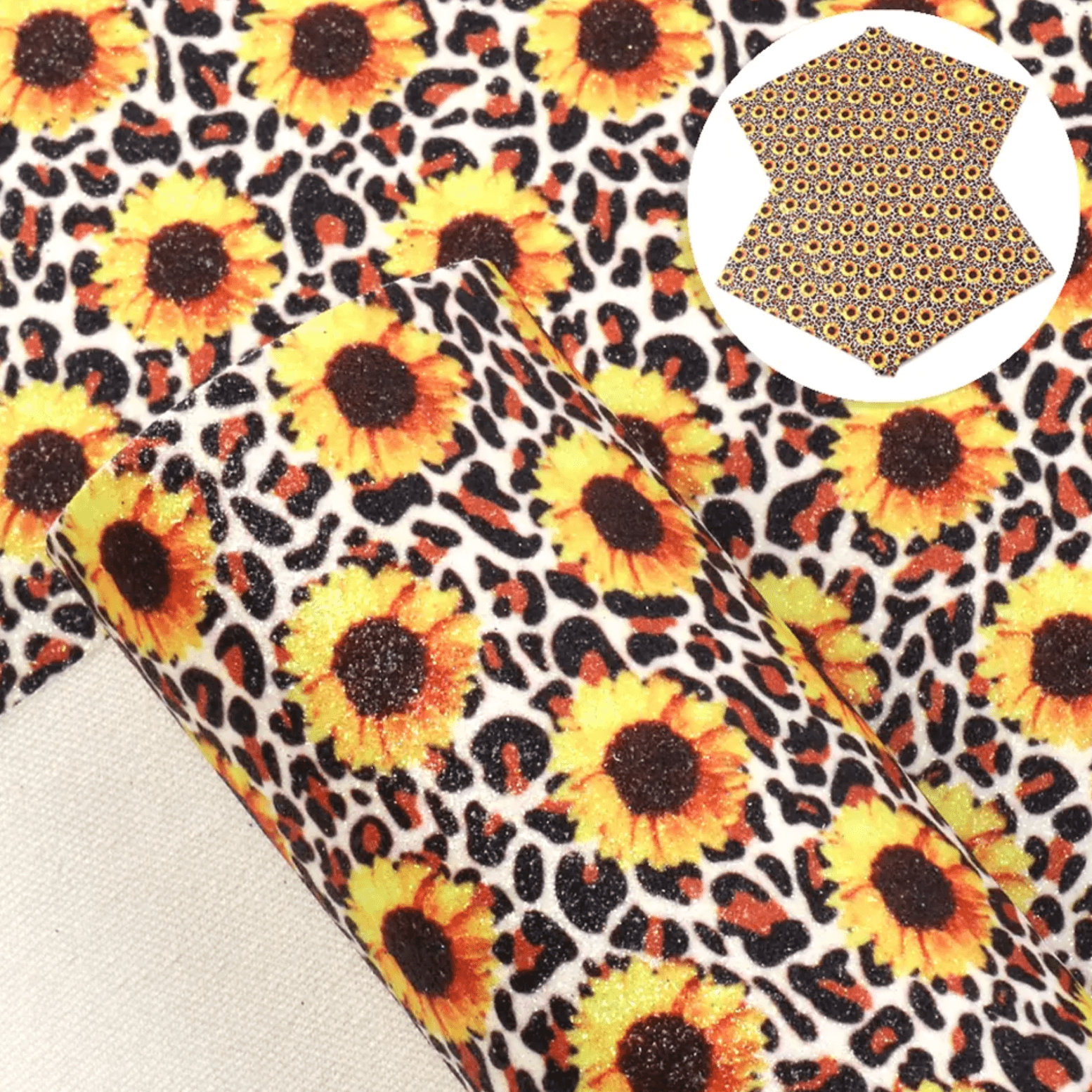 20*30cm Sunflowers in Animal Print Background Printed Leatherette Sheet, Long Leatherette Sheet Leather & Vinyl