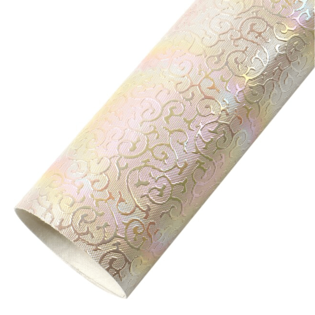 Ivory Champagne Scroll AB 20*33cm AB Scroll Colour Foil Finish Textured Leatherette Sheet, Basics Leather & Vinyl