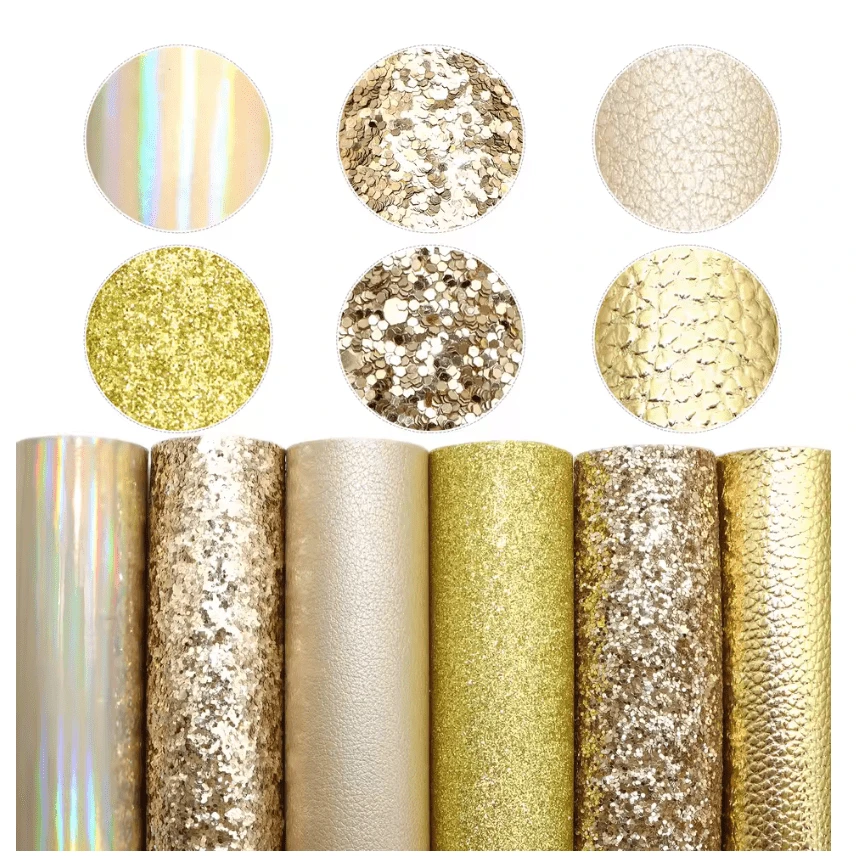 20*33cm GOLD Metallic - 6 Full Sized Sheet Set with Various Textures Leatherette Sheets *SET*, Bulk Buy Promotions Leather & Vinyl
